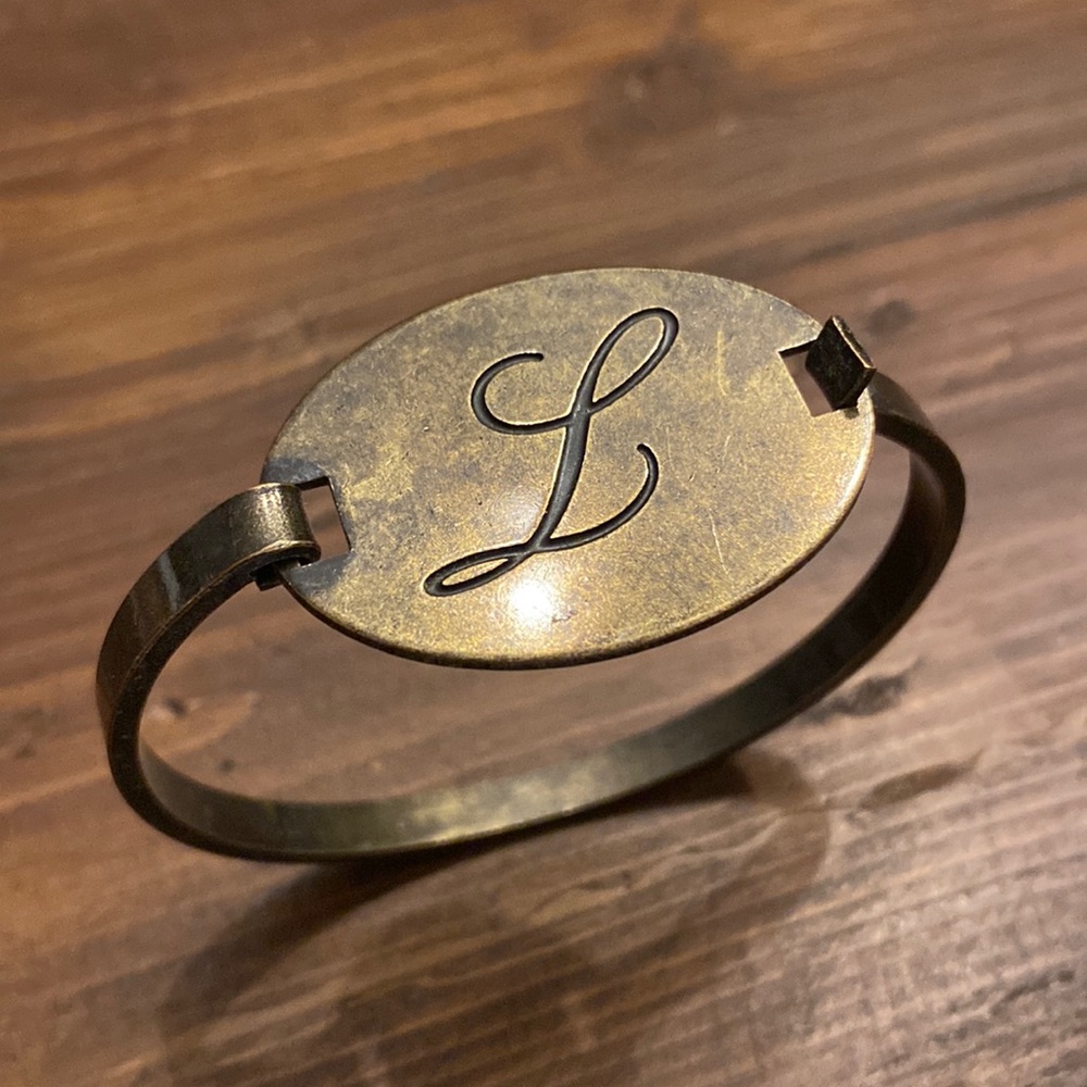 Jewel Kade brass initial bracelet- fits wrists up to 6.75”